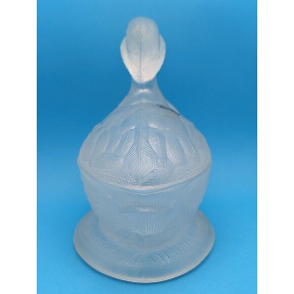 French Portieux Vallerysthal Frosted Duck Trinket Glass Dish 2 Pc. VTG Rare Mint - Picture 4 of 12